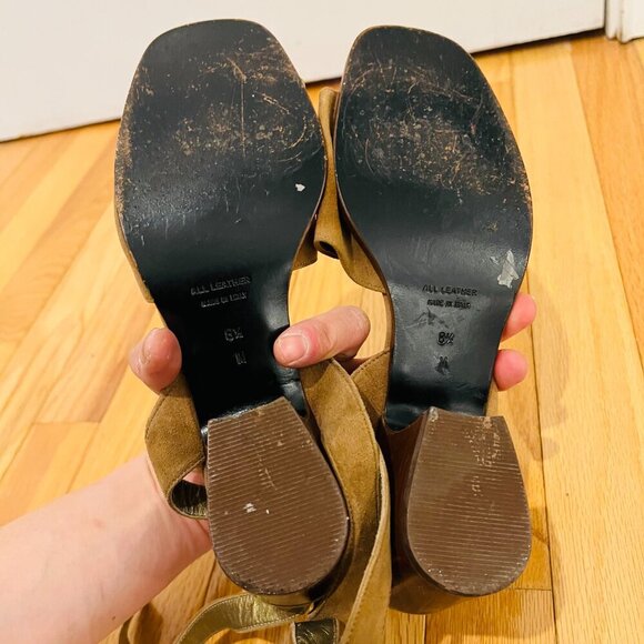 Yves Saint Laurent Gold Brown Suede Sandals Ladies YSL 7.5 Ballet Heel - Picture 14 of 16